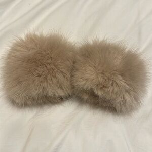 The Cashmere Project set of faux fur cuffs tan color cashmere lined